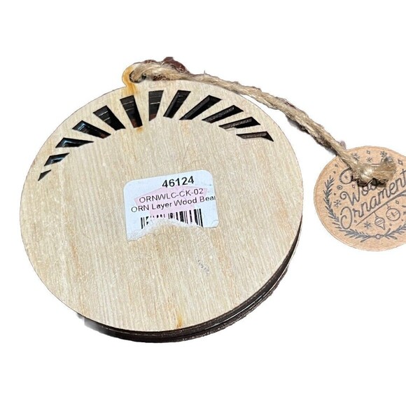 Christmas Wood Ornament‎ Bear Cub Alaska Mountains Trees 3D Layers Round Hanging - Picture 2 of 2